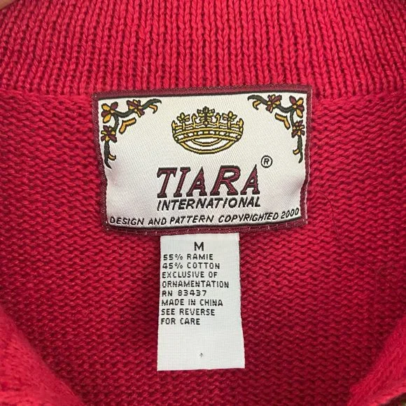 Vintage Knit Holiday Sweater - Red/Black, M - Picture 3 of 4